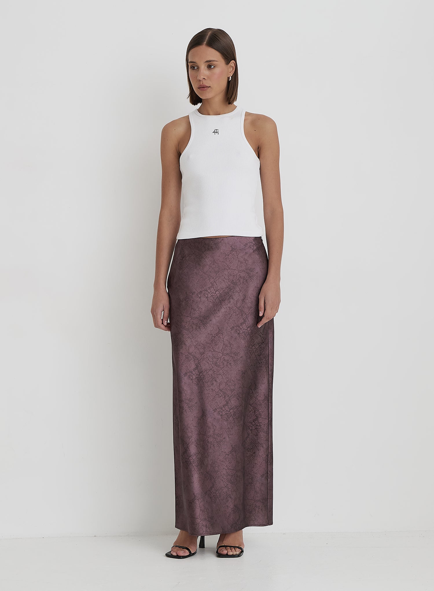 Plum Printed Satin Maxi Skirt